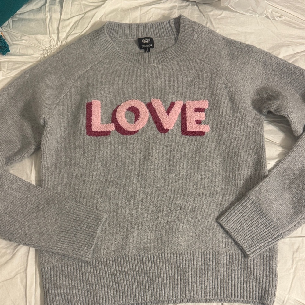 Gray Sweater with Pink LOVE Design NWT Bobeau Brand